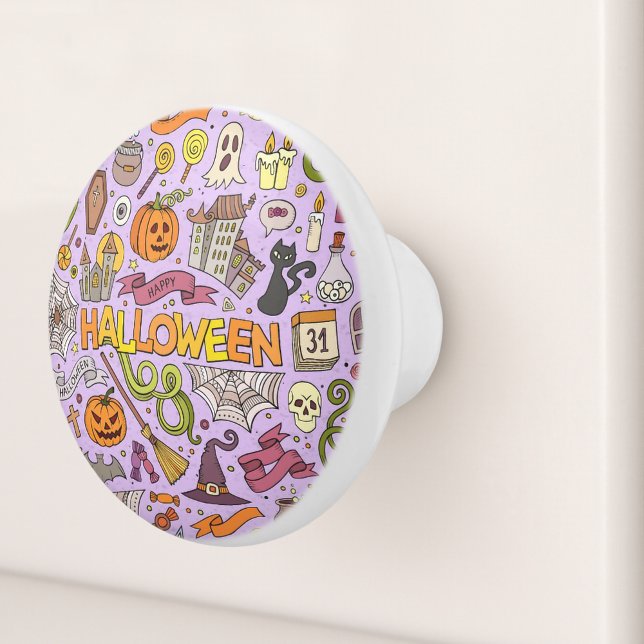 Cute Halloween Doodle Pattern Ceramic Knob (Creator Uploaded)