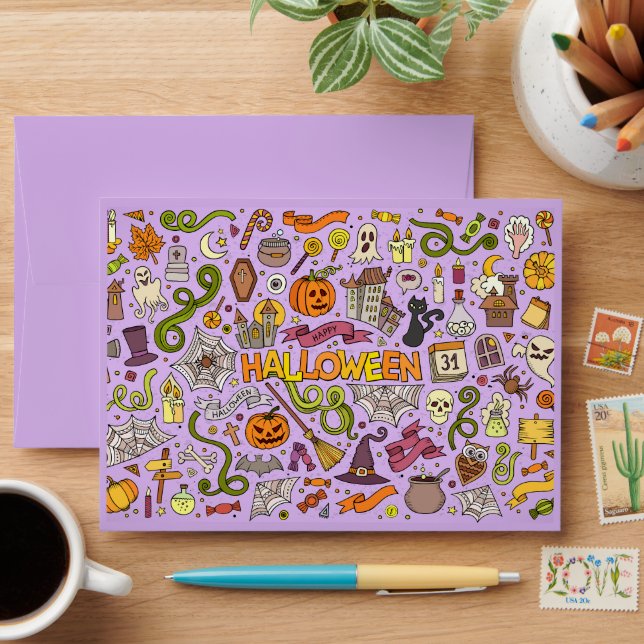 Cute Halloween Doodle Pattern Envelope (Desk)