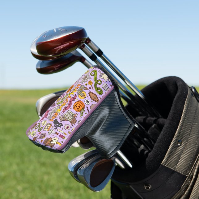 Cute Halloween Doodle Pattern Golf Head Cover (In Situ)