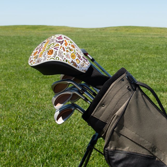 Cute Halloween Doodle Pattern Golf Head Cover (In Situ)