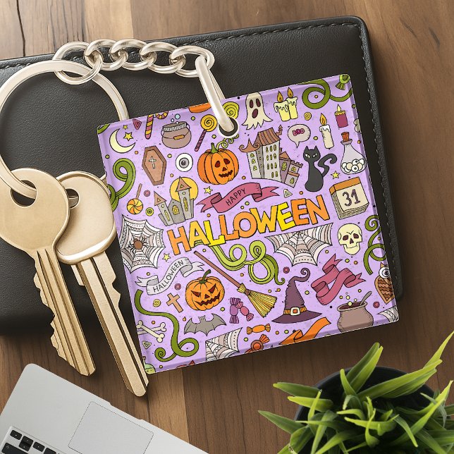 Cute Halloween Doodle Pattern Key Ring (Creator Uploaded)