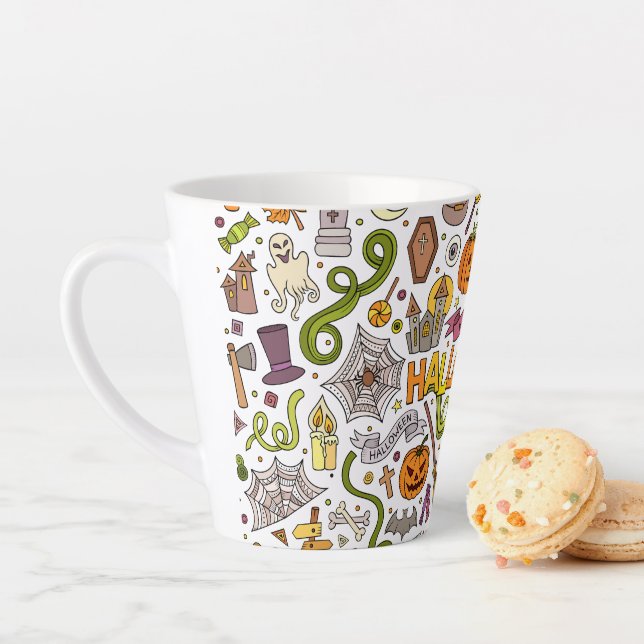 Cute Halloween Doodle Pattern Latte Mug (In Situ)