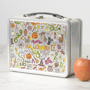 Cute Halloween Doodle Pattern Metal Lunch Box