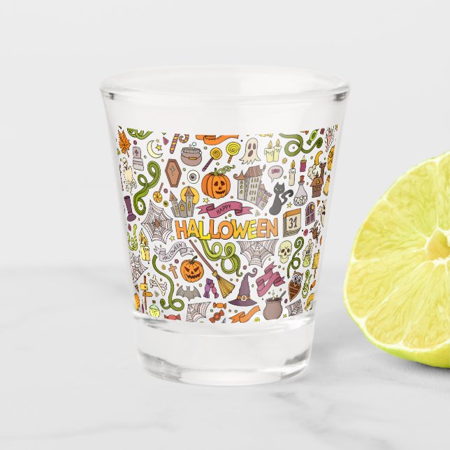 Cute Halloween Doodle Pattern Shot Glass (Front)
