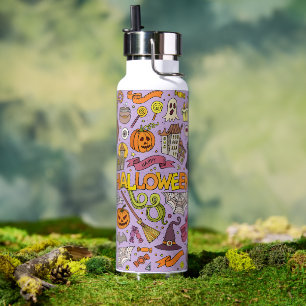 Cute Halloween Doodle Pattern Water Bottle