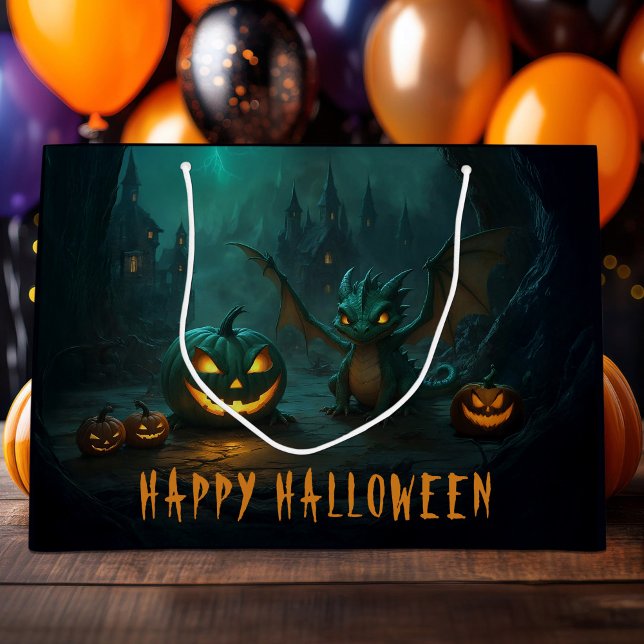 Cute Halloween Dragon Scary Pumpkins Large Gift Bag (Creator Uploaded)