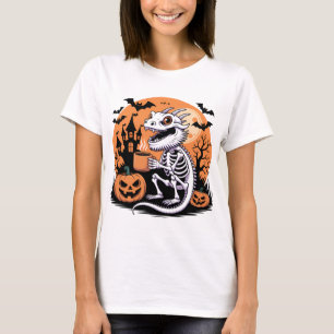 Cute Halloween Dragon Skeleton with Coffee T-Shirt