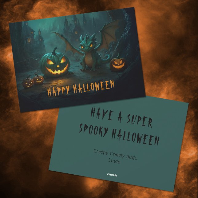 Cute  Halloween Dragon with Scary Pumpkins Holiday Card (Creator Uploaded)