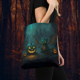 Cute Halloween Dragon with Scary Pumpkins Tote Bag