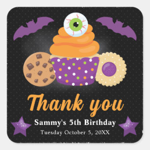 Cute Halloween Eyeball Cupcake Kids Birthday Square Sticker