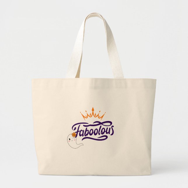 Cute Halloween, Faboolous, Cute Ghost, Preppy  Large Tote Bag (Front)