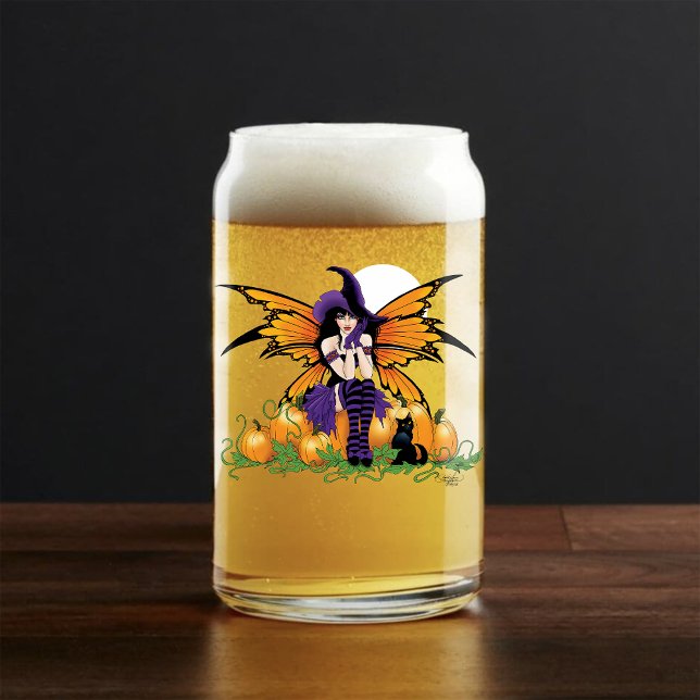 Cute Halloween Fairy Pumpkin Patch Black Cat Can Glass (Creator Uploaded)