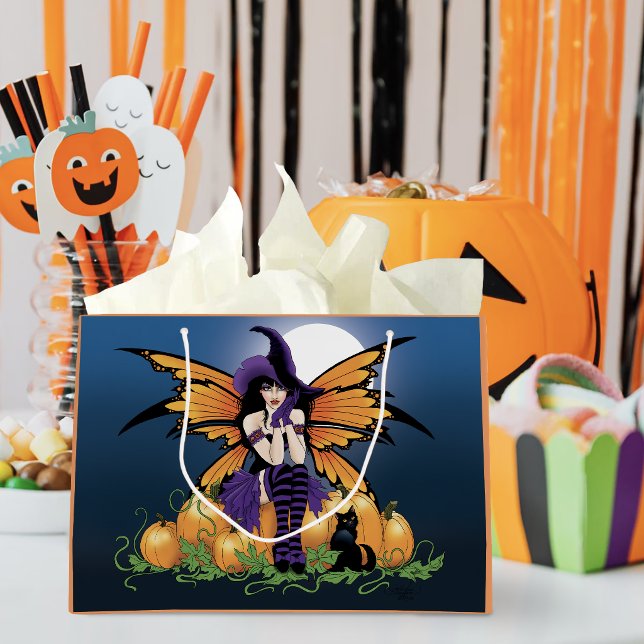 Cute Halloween Fairy Pumpkin Patch Black Cat Large Gift Bag (Creator Uploaded)