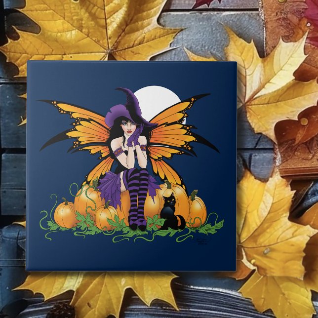 Cute Halloween Fairy Pumpkin Patch Black Cat Tile (Creator Uploaded)