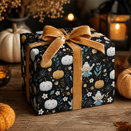 Cute Halloween Fairy Pumpkin Pattern Wrapping Paper Sheet