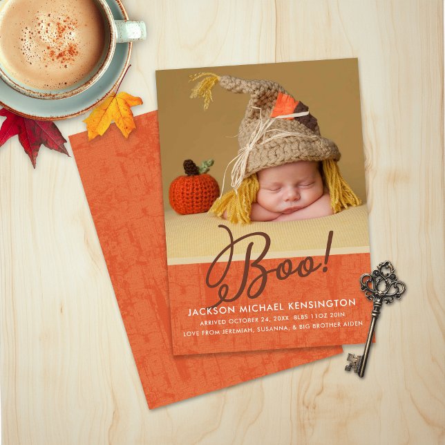 Cute Halloween Fall Autumn Baby Birth Photo Announcement (Cute Halloween Fall Autumn Baby Birth Photo Announcement)