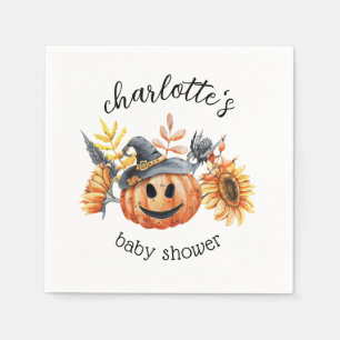 Cute Halloween Fall Autumn Pumpkin Baby Shower Napkin