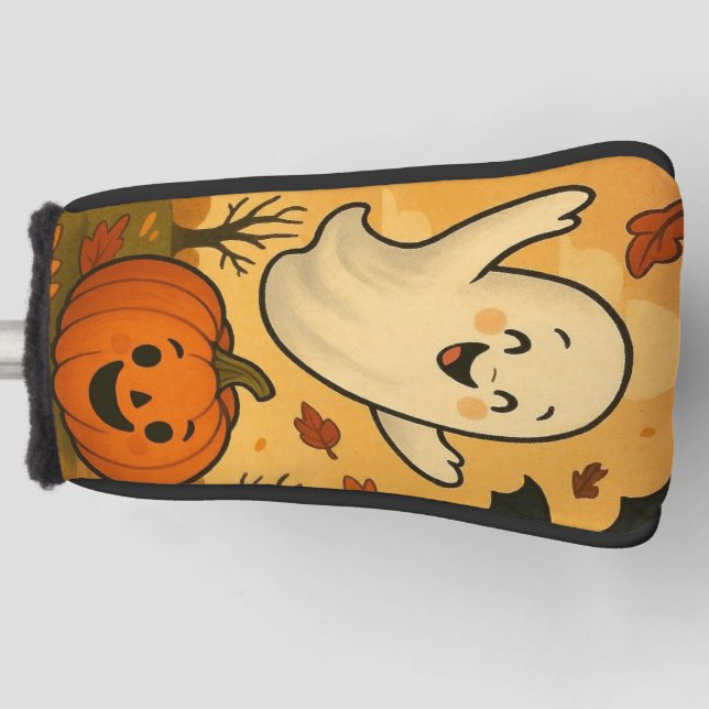 Cute Halloween/fall ghost pumpkin cartoon Golf Head Cover (Front)