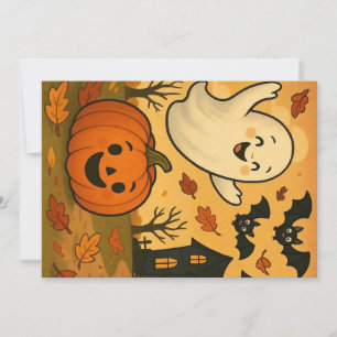 Cute Halloween/fall ghost pumpkin cartoon Invitation