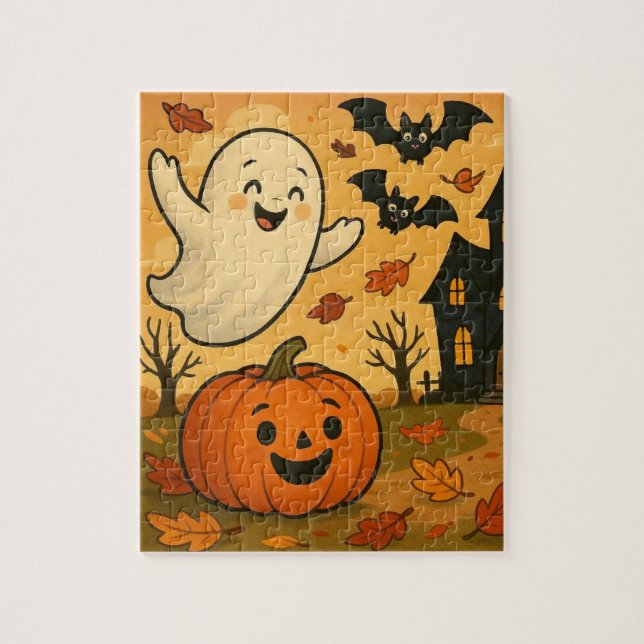Cute Halloween/fall ghost pumpkin cartoon Jigsaw Puzzle (Vertical)