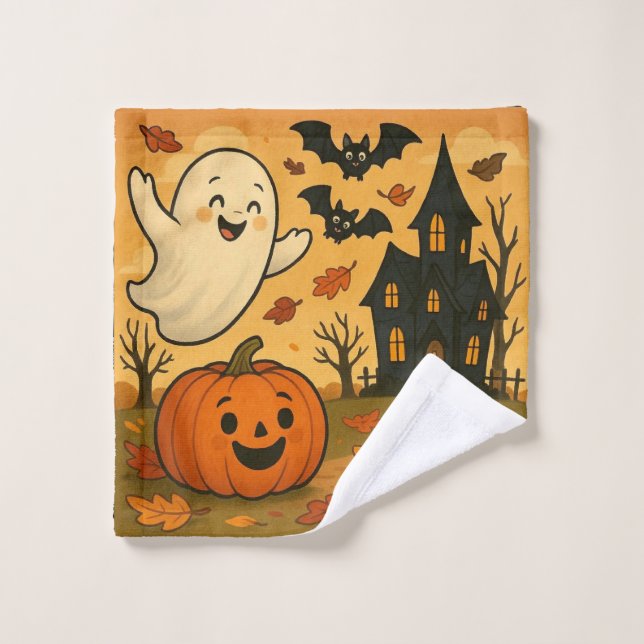 Cute Halloween/fall ghost pumpkin cartoon Wash Cloth (Wash Cloth)