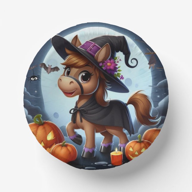 Cute Halloween/Fall horse, bat & pumpkins Paper Plate (Front)