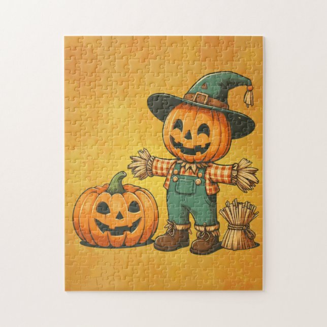 Cute Halloween/Fall scarecrow and pumpkin Jigsaw Puzzle (Vertical)