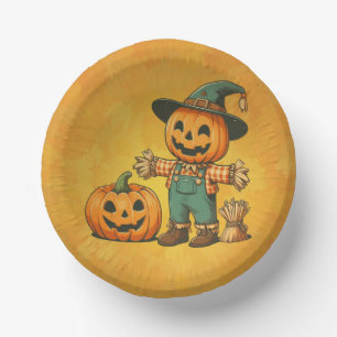 Cute Halloween/Fall scarecrow and pumpkin Paper Plate