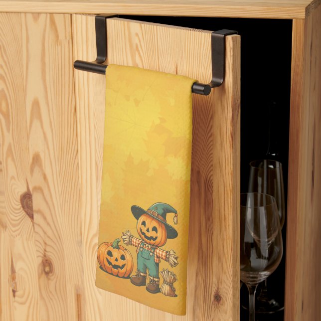 Cute Halloween/Fall scarecrow and pumpkin Tea Towel (Thirds Fold)