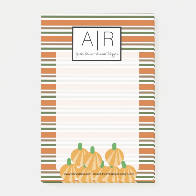 Cute Halloween Fall Stripes and Pumpkins Post-it Notes (Front)