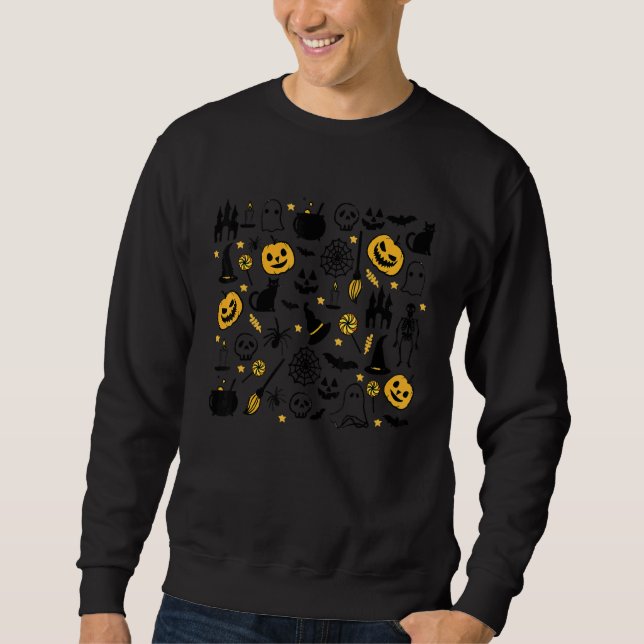 Cute Halloween Fall Theme Ghost Witch Broom Spooky Sweatshirt (Front)