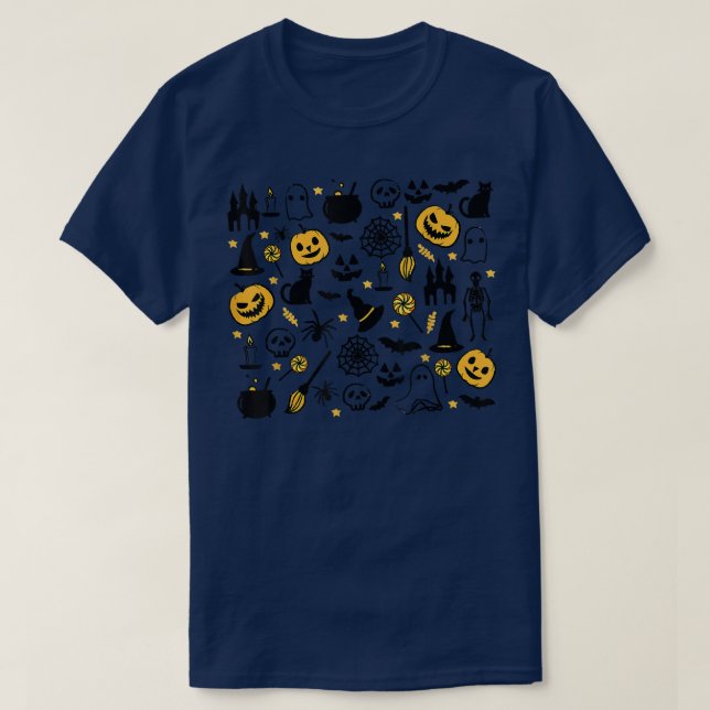 Cute Halloween Fall Theme Ghost Witch Broom Spooky T-Shirt (Design Front)