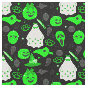 cute halloween floral ghost acid green  fabric