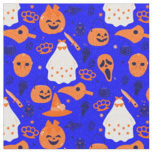 cute halloween floral ghost blue orange fabric