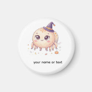 Cute Halloween Fluffy Spider with Witch Hat Colore Magnet