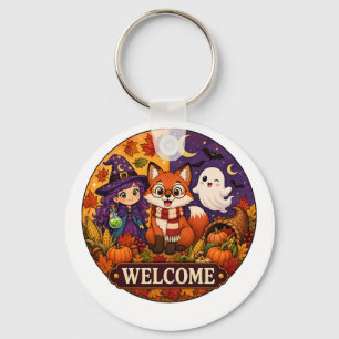 Cute Halloween Fox Witch Ghost Fall Autumn Welcome Key Ring