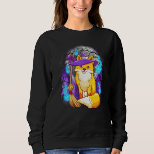 Cute Halloween Fox Witch With Moon And Tree Silhou Sweatshirt