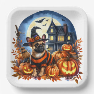 Cute Halloween French Bulldog Paper Plate