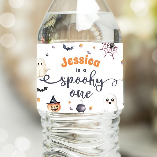 Cute Halloween Ghost 1st Birthday Party Water Bottle Label (Creator Uploaded)