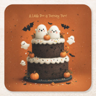 Cute Halloween Ghost A Little Boo Square Paper Coaster