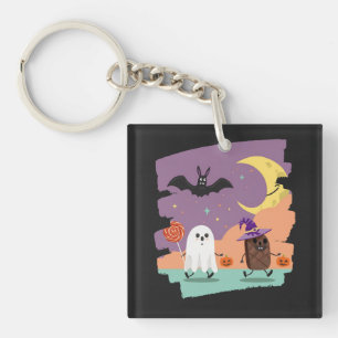 Cute Halloween Ghost and Candy Friends Key Ring