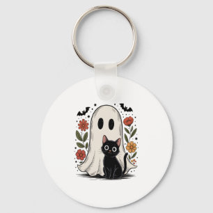 Cute Halloween Ghost and Cat Key Ring