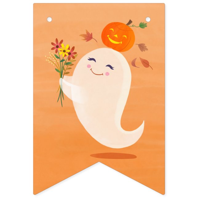 Cute Halloween Ghost and Flowers Bunting (Second Flag)