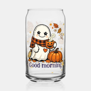 Cute Halloween Ghost and Pumpkin Iced Coffee Can Glass