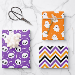 Cute Halloween Ghost and Skulls Patterns Wrapping Paper Sheet