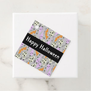 Cute Halloween Ghost Bat Skull Doodle Pattern Grey Favour Tags