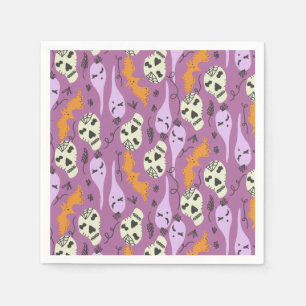 Cute Halloween Ghost Bat Skull Doodle Pattern Napkin