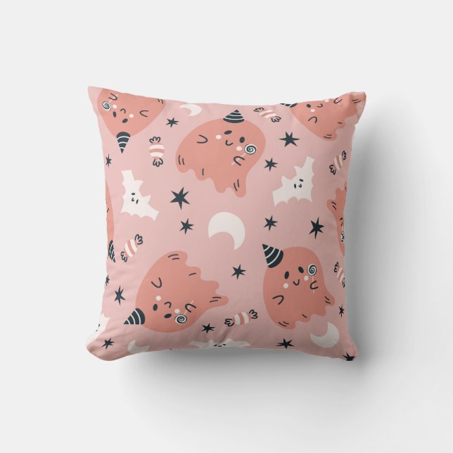 Cute Halloween Ghost Bats and Candy Cushion (Front)