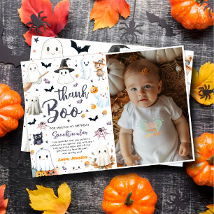 Cute Halloween Ghost Birthday Party Photo Thank You Card
