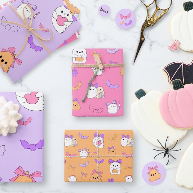 Cute Halloween Ghost Birthday Wrapping Paper Sheet (Creator Uploaded)